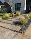 Mexican Feather grasses planted along a modern walkway with concrete stepping stones