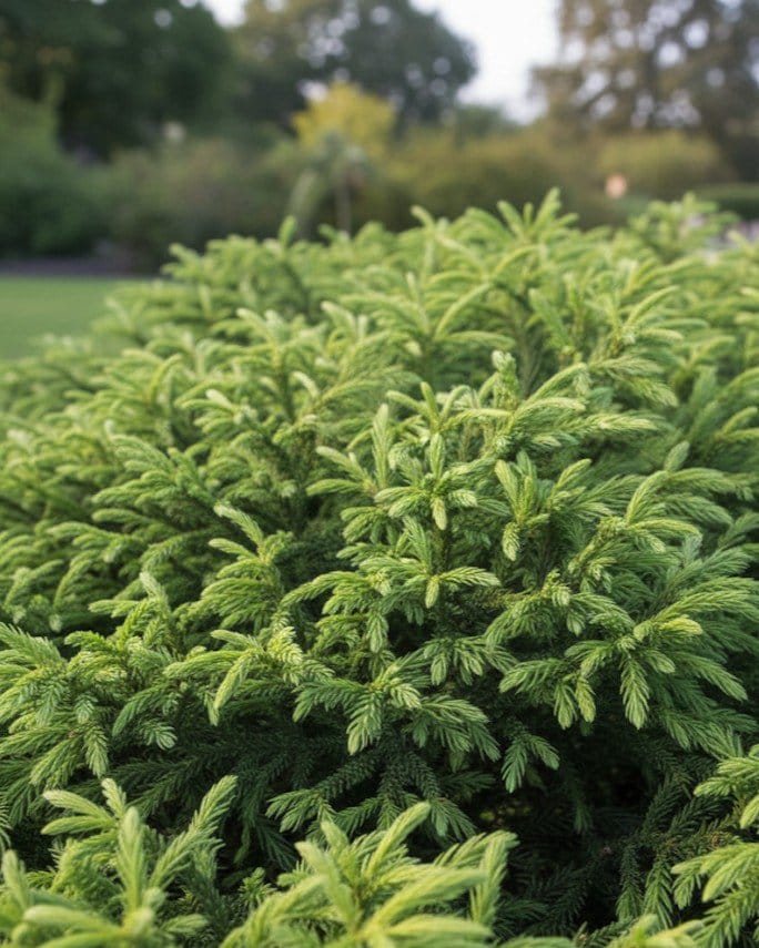 Japanese Cedar Gyokruyu bright green foliage Japanese Cedar Gyokruyu with dense bright green feathery foliage in a landscaped garden