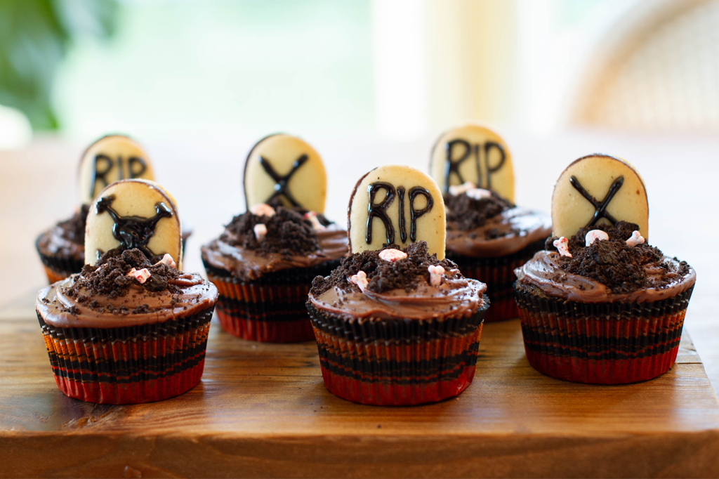 Spooky Tombstone Chocolate Cupcakes